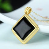 Sterling Silver Black Nephrite Jade Classic Square Pendant Necklace