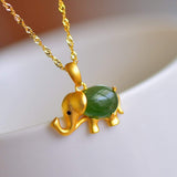 Sterling Silver Real Green Nephrite Jade Elephant Pendant Necklace