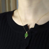 Sterling Silver Real Green Nephrite Jade Four Leaf Clover Pendant Necklace