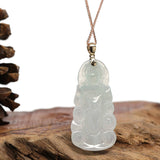 14k "Goddess of Compassion" Guan Yin Genuine Burmese Jadeite Jade Necklace With Bail