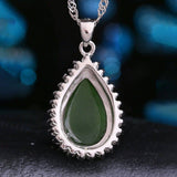 "Classic Tear-Drop" Sterling Silver Real Green Jade Classic Tear Drop Pendant Necklace