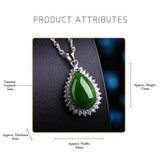 "Classic Tear-Drop" Sterling Silver Real Green Jade Classic Tear Drop Pendant Necklace