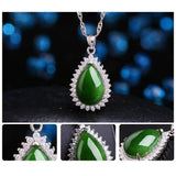 "Classic Tear-Drop" Sterling Silver Real Green Jade Classic Tear Drop Pendant Necklace