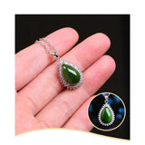 "Classic Tear-Drop" Sterling Silver Real Green Jade Classic Tear Drop Pendant Necklace