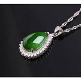 "Classic Tear-Drop" Sterling Silver Real Green Jade Classic Tear Drop Pendant Necklace