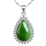 "Classic Tear-Drop" Sterling Silver Real Green Jade Classic Tear Drop Pendant Necklace