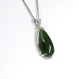 "Classic Tear-Drop" Sterling Silver Real Green Jade Classic Tear Drop Pendant Necklace