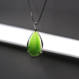 "Classic Tear-Drop" Sterling Silver Real Green Jade Classic Tear Drop Pendant Necklace