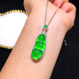 A Quality Ice Jadeite Lucky Bean Pendant Necklace