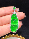 A Quality Ice Jadeite Lucky Bean Pendant Necklace