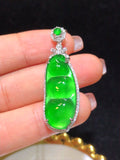 A Quality Ice Jadeite Lucky Bean Pendant Necklace