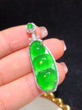 A Quality Ice Jadeite Lucky Bean Pendant Necklace