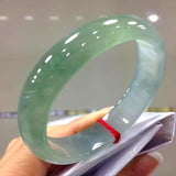 Natural Myanmar Jadeite Bangle for Women Light Green Floating Flowers