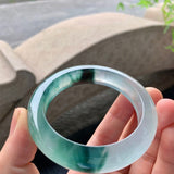 Natural Chalcedony Green Jade Bangle Light Green Floating Flower