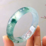 Natural Light Blue Flower Burmese Jadeite Bangle