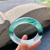 Natural Chalcedony Green Jade Bangle Light Green Floating Flower