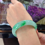 Natural Myanmar Jadeite Bangle for Women Light Green Floating Flowers