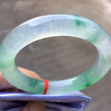 High Ice Burma Jadeite Bangle Bracelet Floating Green Flower