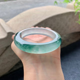 Natural Chalcedony Green Jade Bangle Light Green Floating Flower