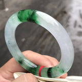 Natural Myanmar Jadeite Bangle for Women Light Green Floating Flowers