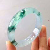 Natural Light Blue Flower Burmese Jadeite Bangle