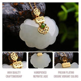 Sterling Silver Genuine White Jade RuYi Pendant Necklace  with 18k Gold Plated