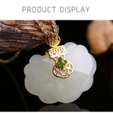 Sterling Silver Genuine White Jade RuYi Pendant Necklace  with 18k Gold Plated