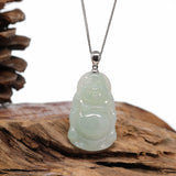 "Standing Buddha" Genuine Green Jadeite Buddha Pendant Necklace With Silver Bail