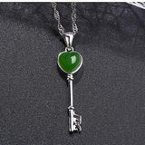 "The Key to My Heart" Sterling Silver Genuine Nephrite Green Jade Key Pendant Necklace